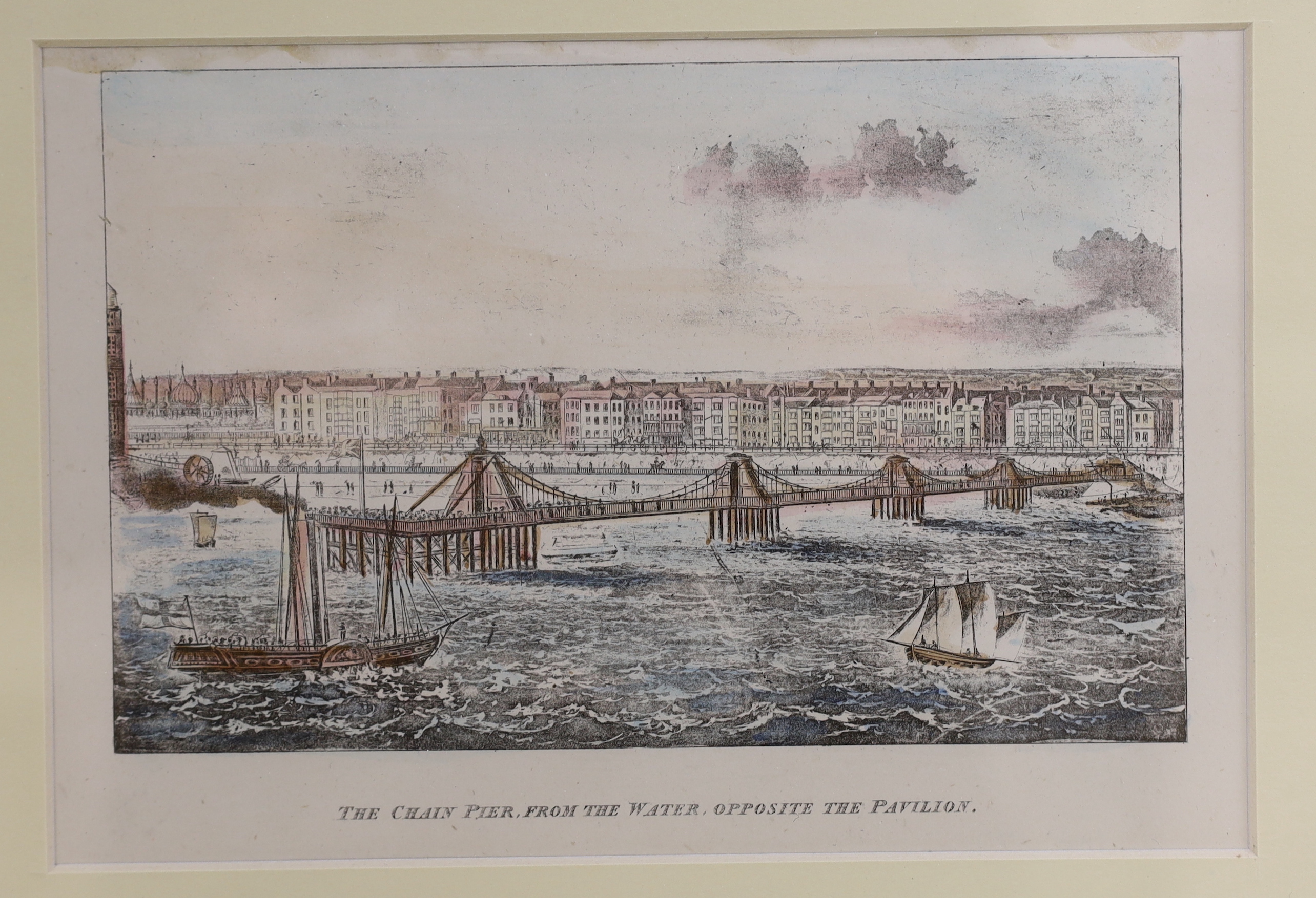 Eight 19th century engravings and prints of Brighton Chain Pier, some hand coloured, including one after Joseph Cordwell, Royal Chain Pier, Brighton, publ. 1824 and one after John Bruce